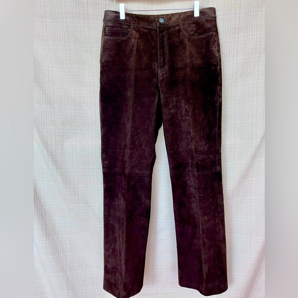 Vintage 100%Genuine Suede Pant Luxurious Deep Brown Straight Leg High Waist - Picture 3 of 14